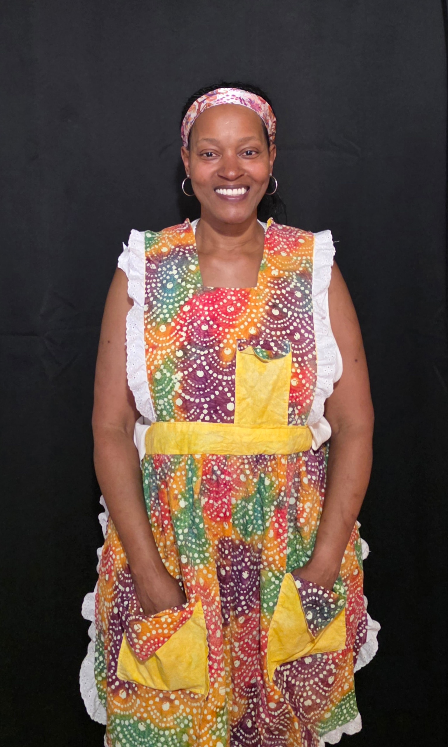 Treena in her signature colourful apron